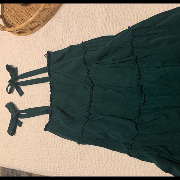 Lulus Tiered Tied Strap Mini Dress- Hunter Green - Picture 2 of 7
